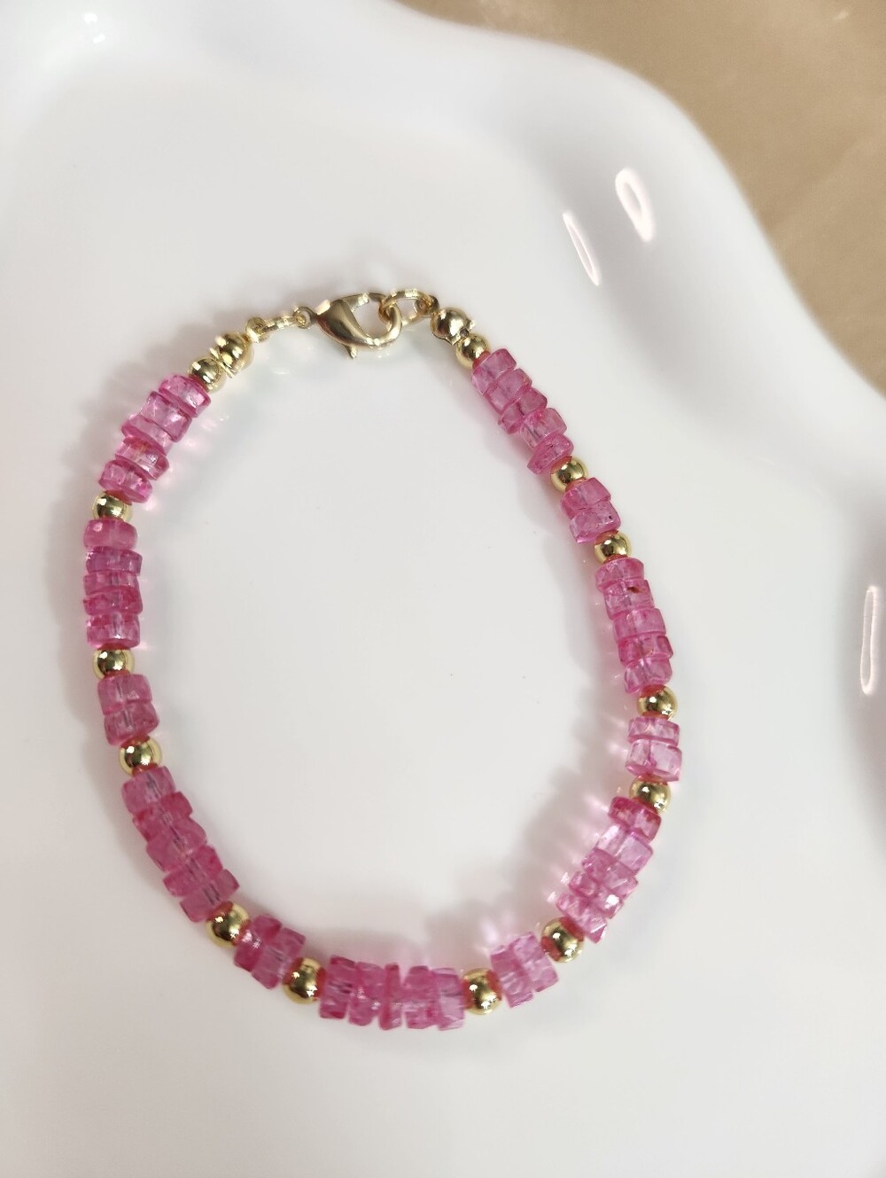 Faceted Pink Topaz Rondelle Beaded Bracelet